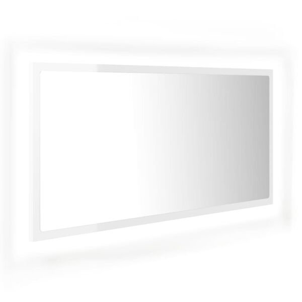 vidaXL Oglindă de baie cu LED, alb extralucios, 90x8,5x37 cm, acril