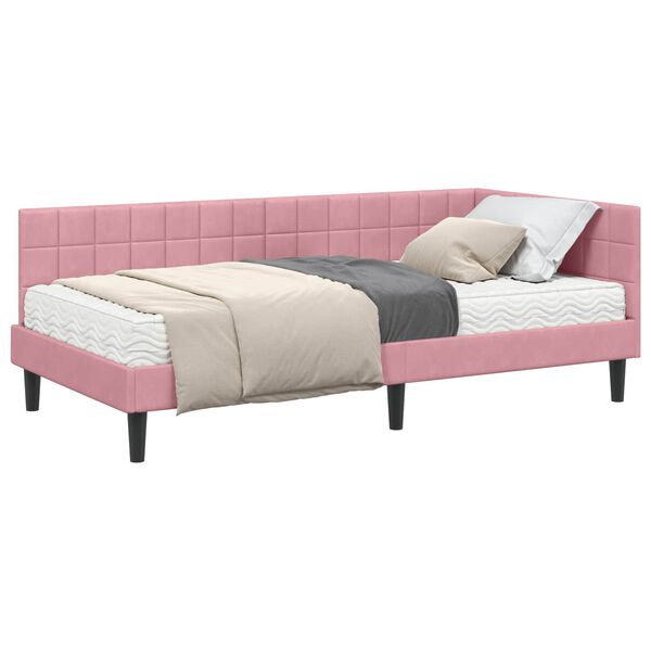 vidaXL Cadru de pat colțar cu saltea cu headboard 2 pcs Gri Catifea