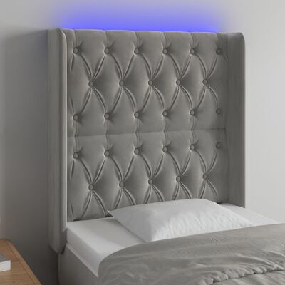vidaXL Tăblie de pat cu LED, gri deschis, 83x16x118/128 cm, catifea