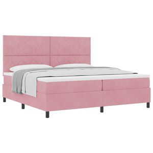 vidaXL Pat cu arcuri cu saltea cu headboard Roz 200 x 200 cm țesătură