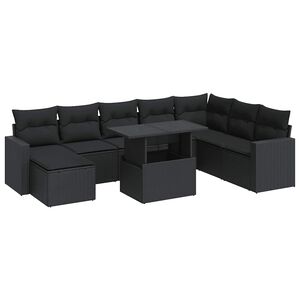 vidaXL Set mobilier de grădină cu perne, 9 piese, negru, poliratan