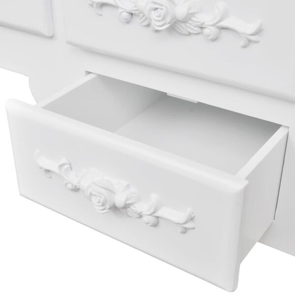 vidaXL Masă de toaletă cu taburet și 3 oglinzi, alb