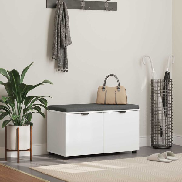 vidaXL Bancă pentru hol cu pernă cu depozitare Alb 80 x 46 x 46 cm