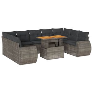 vidaXL Set mobilier de grădină cu perne, 10 piese, gri, poliratan