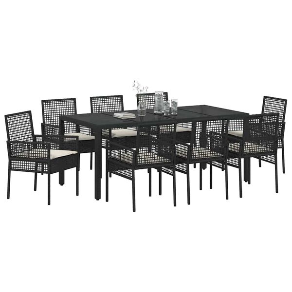 vidaXL Set de masă pentru grădină 9 pcs Negru poliratan