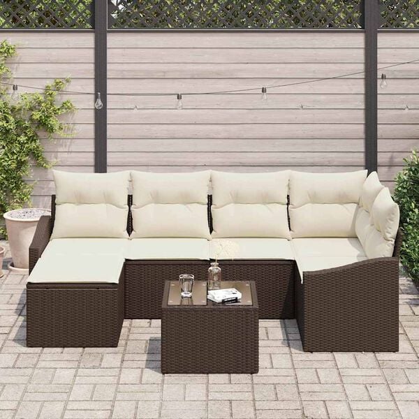 vidaXL Set de canapele pentru grădină 7 pcs Maro Rattan poli
