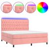 vidaXL Pat continental cu saltea & LED, roz, 120x200 cm, catifea