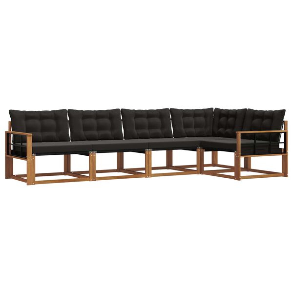 vidaXL Set de canapele de exterior cu pernă 5 pcs Natural și Negru