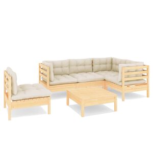 vidaXL Set mobilier grădină cu perne crem, 6 piese, lemn de pin