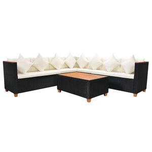 vidaXL Set mobilier de grădină cu perne, 5 piese, negru, poliratan