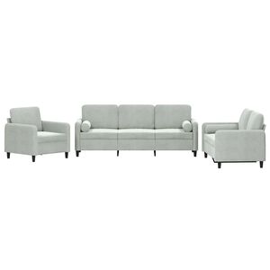 vidaXL Set de canapele, 3 piese, cu perne, gri deschis, catifea