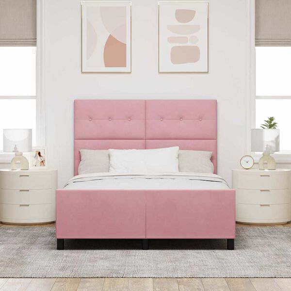 vidaXL Pat cu arcuri cu headboard Roz 160 x 200 cm Catifea