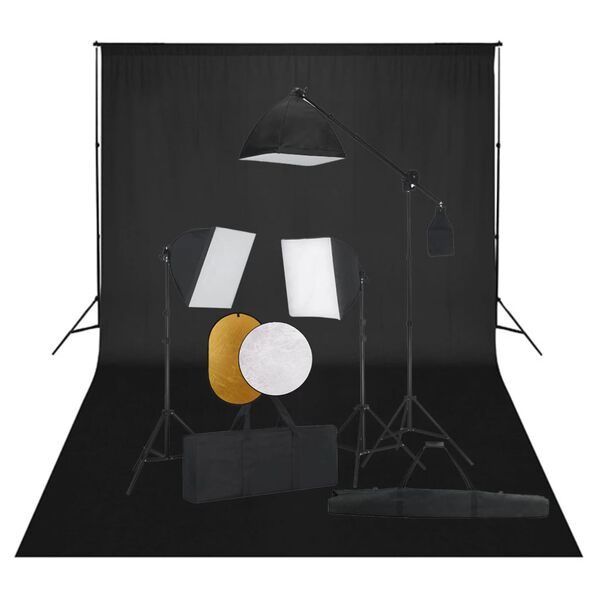 vidaXL Set studio foto cu lumini softbox, fundal și reflector