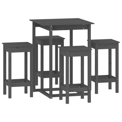 vidaXL Set mobilier de bar, 5 piese, gri, lemn masiv de pin