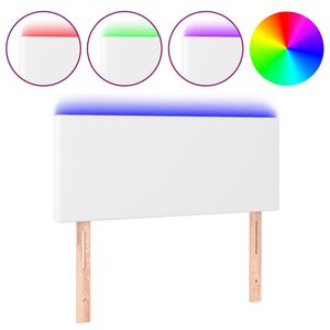 vidaXL Tăblie de pat cu LED, alb, 80x5x78/88 cm, piele ecologică