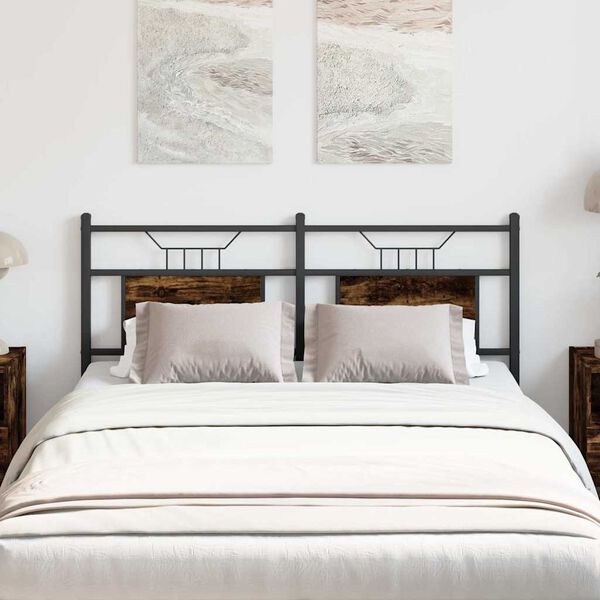 vidaXL Tăblie de pat de schimb stejar afumat 137 cm Lemn și oțel prelucrat