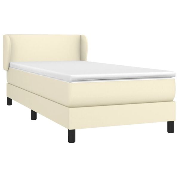 vidaXL Pat box spring cu saltea, crem, 80x200 cm, piele ecologică