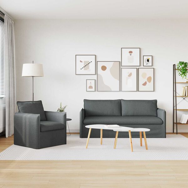 vidaXL Canapea 2 pcs Gri &icirc;nchis 196 x 82 x 85 cm țesătură