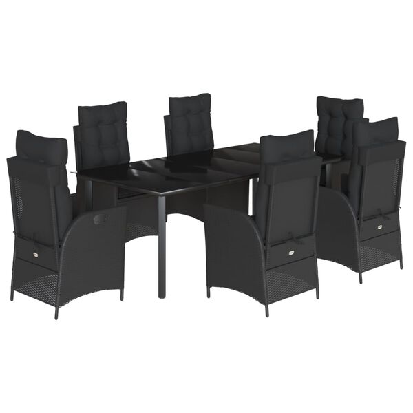 vidaXL Set mobilier de grădină cu perne, 7 piese, negru, poliratan