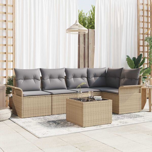 vidaXL Set de canapele pentru grădină cu pernă 6 pcs Bej Rattan poli