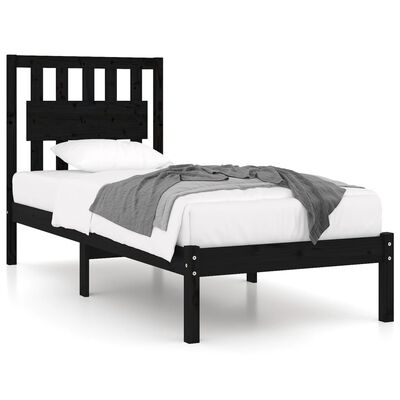 vidaXL Cadru de pat mic single, negru, 75x190 cm, lemn masiv de pin