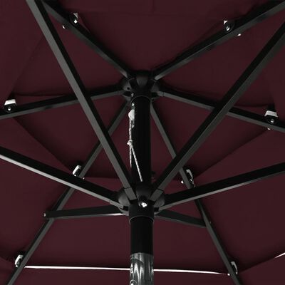 vidaXL Umbrelă de soare 3 niveluri, stâlp aluminiu, roșu bordo, 2 m