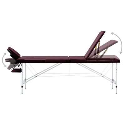 vidaXL Masă de masaj pliabilă cu 3 zone, violet vin, aluminiu