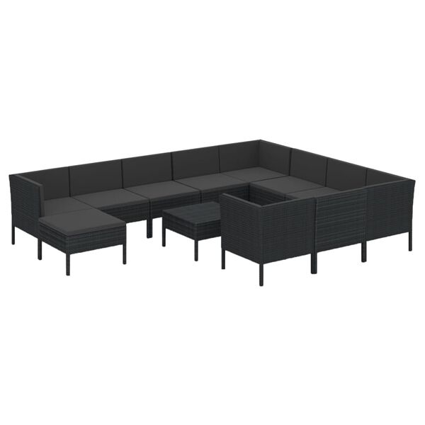 vidaXL Set mobilier de grădină cu perne, 12 piese, negru, poliratan