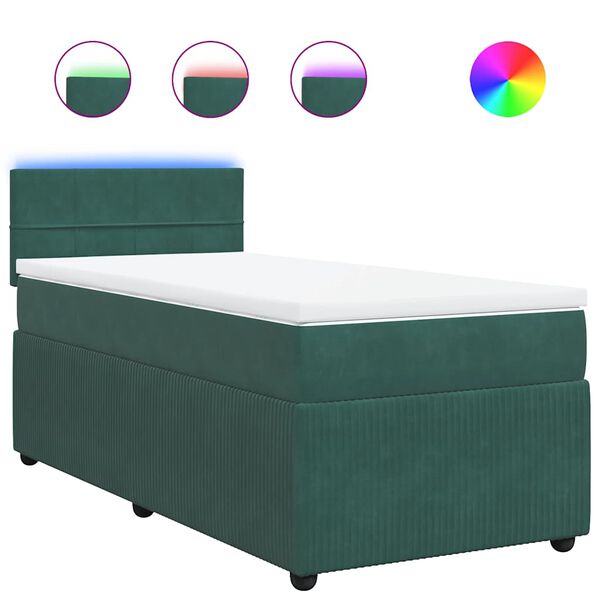 vidaXL Pat box spring cu saltea, verde &icirc;nchis, 90x190 cm, catifea