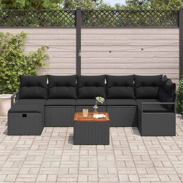 vidaXL Set de canapele pentru grădină cu pernă 8 pcs Negru poliratan