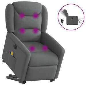 vidaXL Fotoliu electric masaj rabatabil cu ridicare, gri &icirc;nchis textil