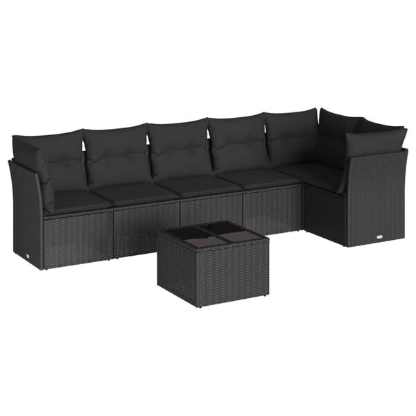 vidaXL Set canapele de grădină cu perne, 7 piese, negru, poliratan
