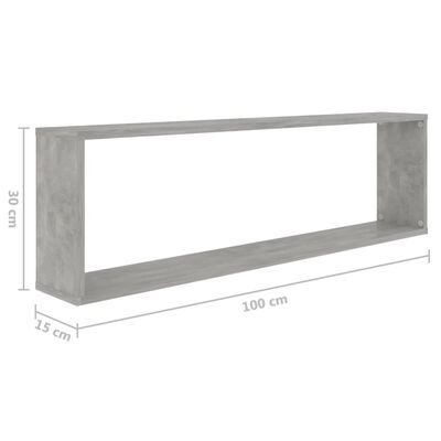 vidaXL Rafturi de perete cub, 6 buc., gri beton, 100x15x30 cm, PAL