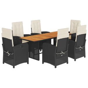 vidaXL Set mobilier de grădină cu perne, 9 piese, negru, poliratan