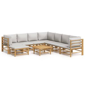 vidaXL Set mobilier de grădină cu perne gri deschis, 9 piese, bambus