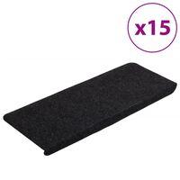 vidaXL Covorașe scări autoadezive, 15 buc., negru, 65x24,5x3,5 cm