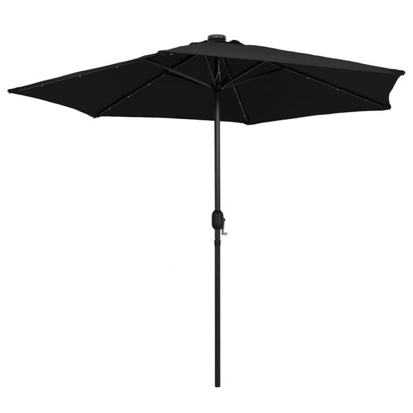 vidaXL Umbrelă de soare cu LED-uri, stâlp din aluminiu, negru, 270 cm
