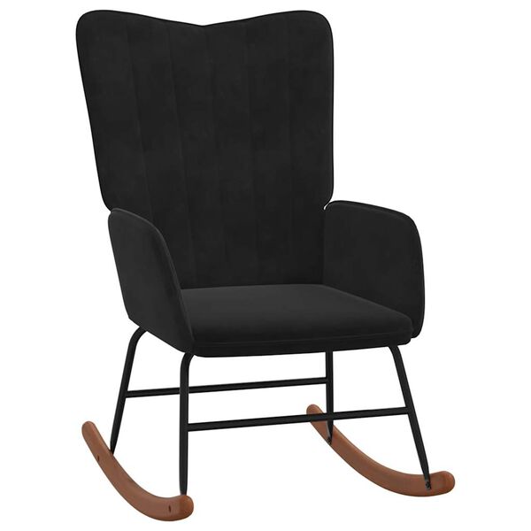 vidaXL Scaun balansoar cu taburet, negru, catifea