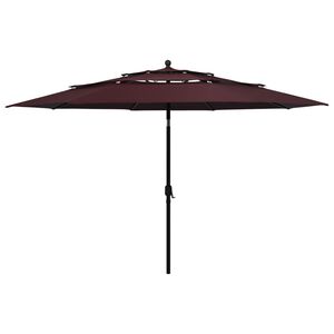vidaXL Umbrelă de grădină 3 niveluri, st&acirc;lp aluminiu, roșu bordo 3,5 m