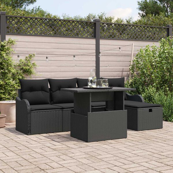 vidaXL Set de canapele pentru grădină cu pernă 6 pcs Negru Rattan poli