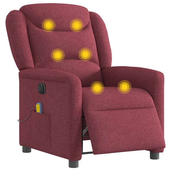 vidaXL Fotoliu electric de masaj rabatabil, roșu vin, textil