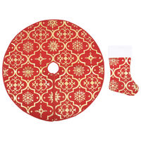 vidaXL Covor fustă de brad Crăciun cu șosetă, roșu, 90 cm, țesătură