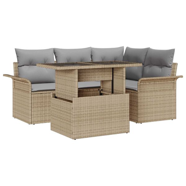 vidaXL Set de canapele pentru grădină cu pernă 5 pcs Bej Rattan poli