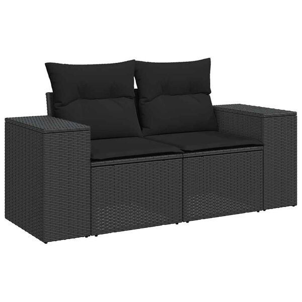 vidaXL Set mobilier de grădină cu perne, 8 piese, negru, poliratan