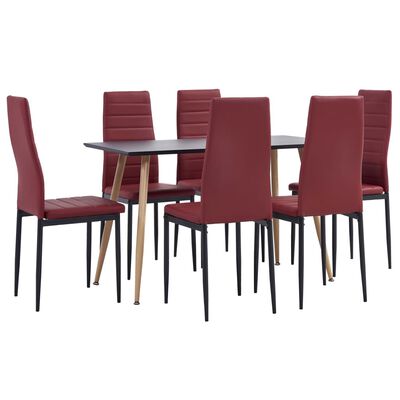 vidaXL Set mobilier de bucătărie, 7 piese, roșu bordo piele ecologică