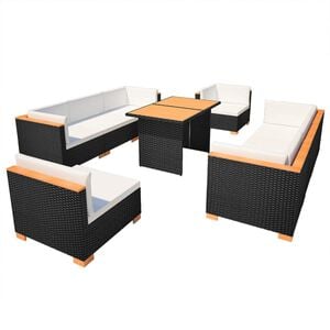 vidaXL Set mobilier de grădină cu perne, 10 piese, negru, poliratan