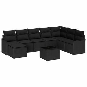 vidaXL Set de canapele pentru grădină cu pernă 9 pcs Negru Rattan poli
