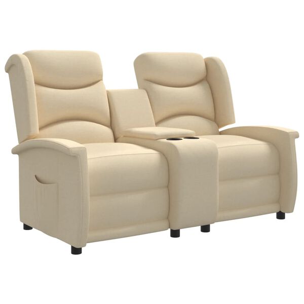 vidaXL Fotoliu rabatabil cu 2 locuri / suport pahare, crem, textil