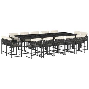 vidaXL Set mobilier de grădină cu perne, 15 piese, negru, poliratan