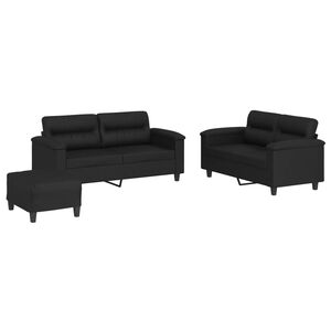 vidaXL Set de canapele cu perne, 3 piese, negru, piele ecologică